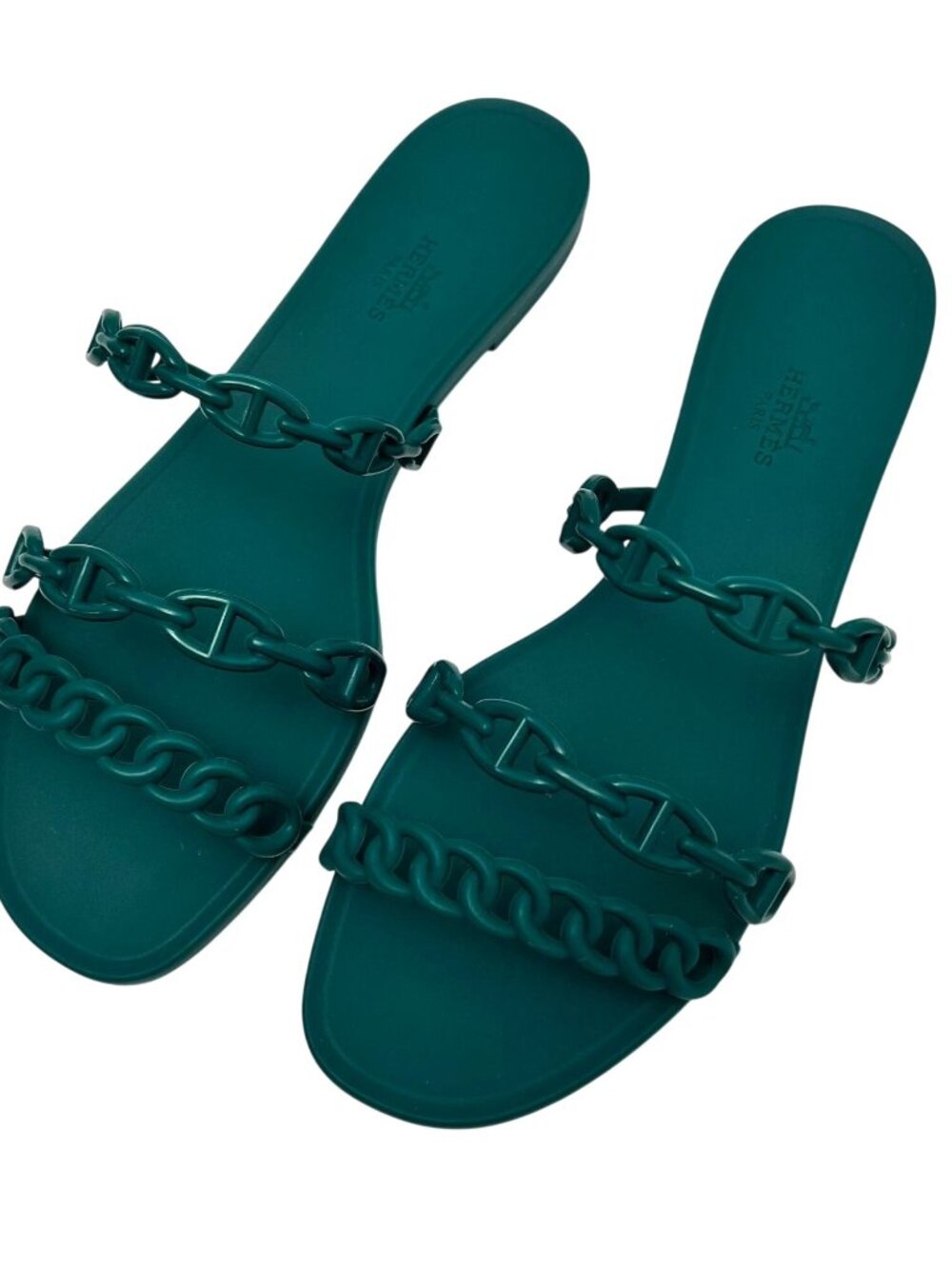 HERMES Dark Teal Rubber Chaine D'ancre Rivage Rubber Sandals - IT 40/ US 10